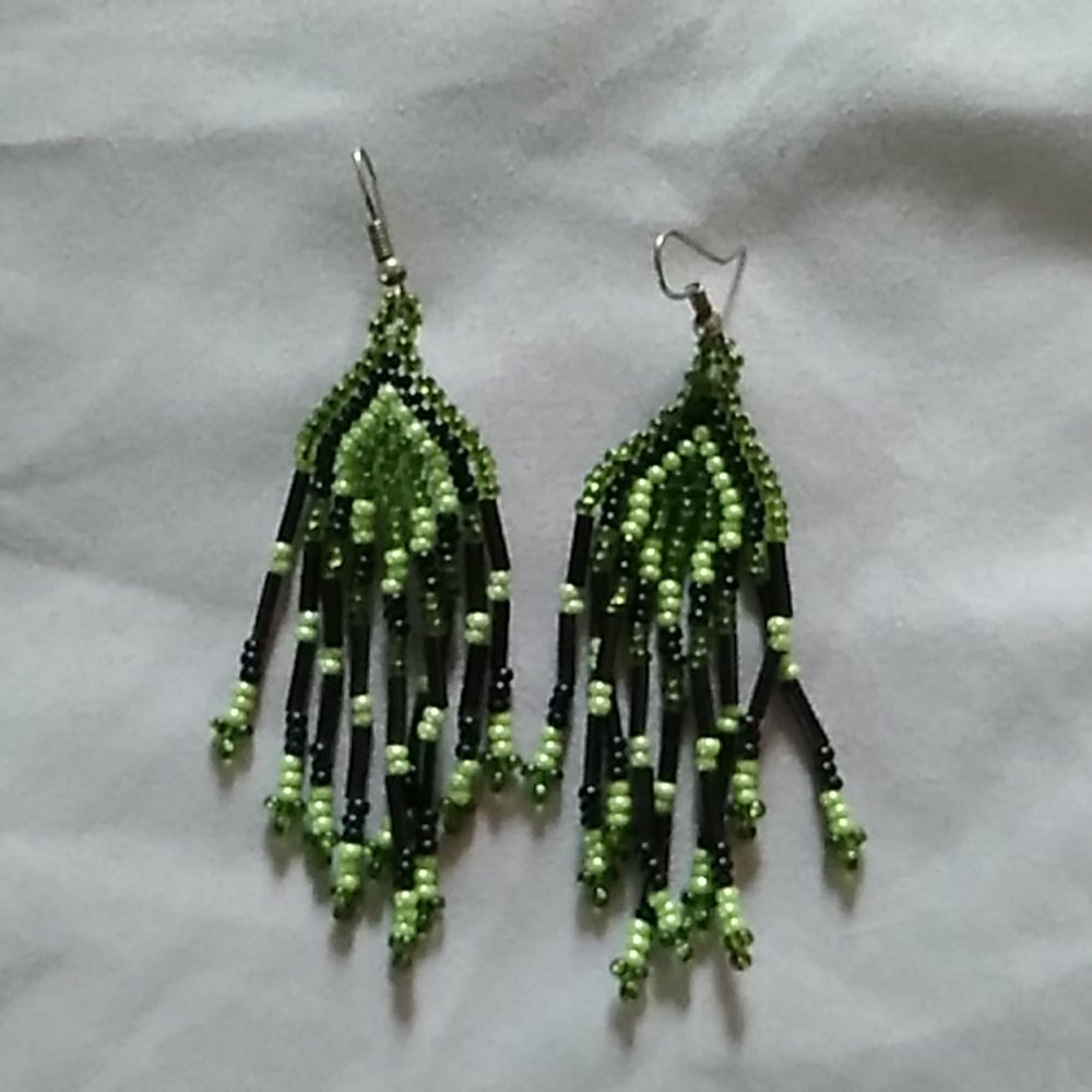 Green and black Boho earrings